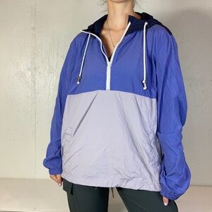Color Block Purple Windbreaker Quarter Zip Hooded Pullover